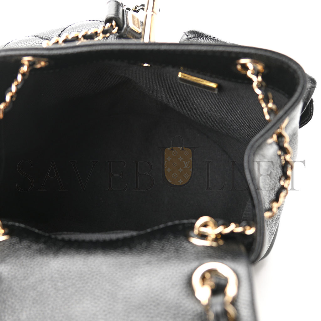 Ch*el shiny caviar quilted small duma pockets drawstring backpack black as3787 (17.5*16.5*10cm)